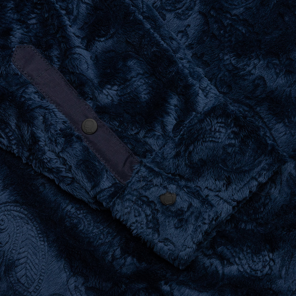 Debossed Paisley Fur Half Zip Shirt - Navy
