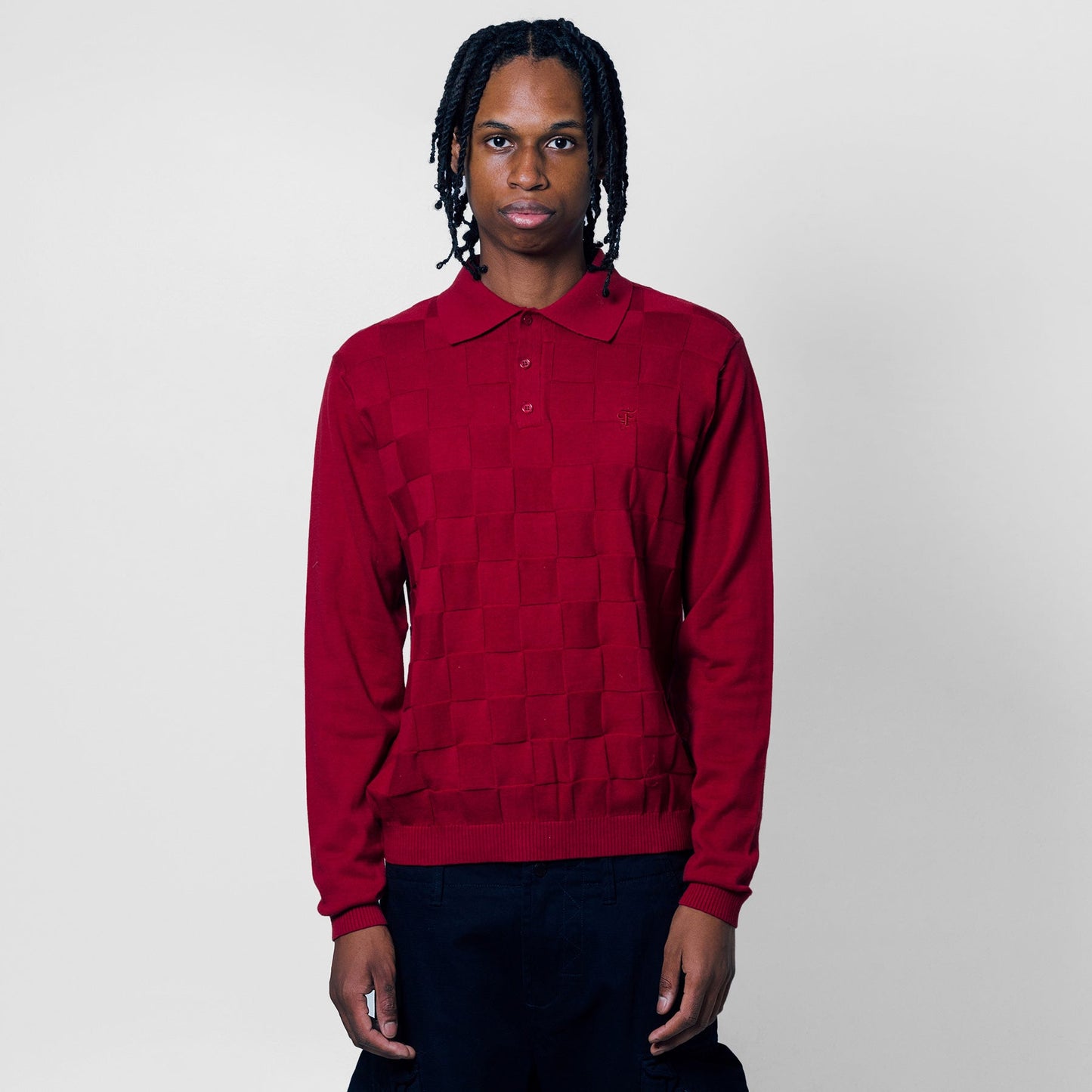 Palmer Checked L/S Sweater Polo - Tips Black