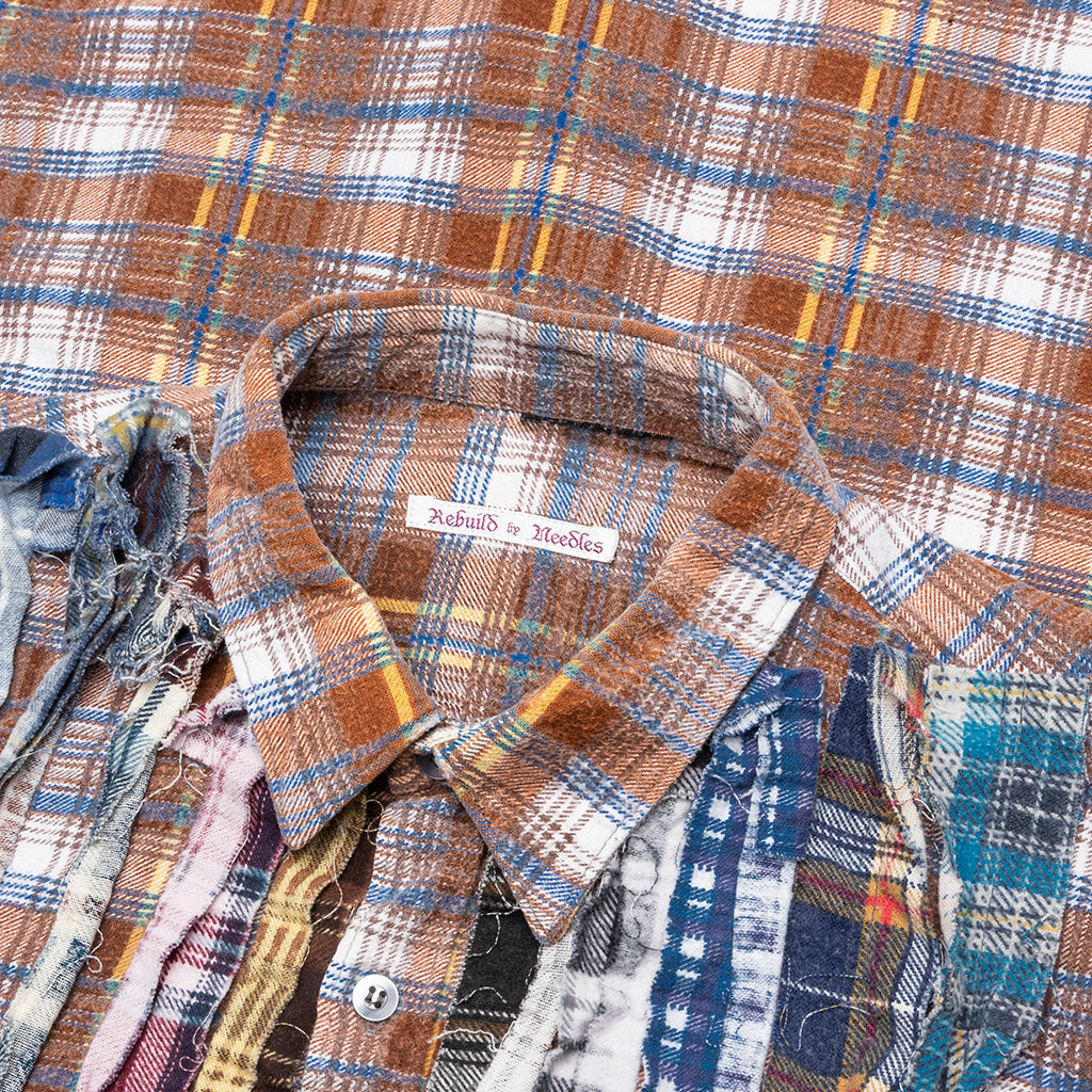 Ribbon Wide Flannel Shirt - Rust/Blue