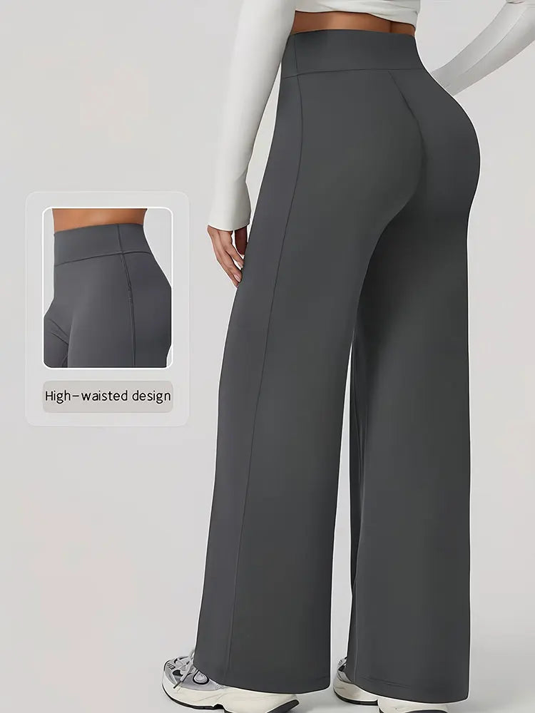 Mid Waist Yoga Straight Leg Pants Soft Wide LegTrousers Naked Feel Fitness Compression Leggings Pilates Running Sports Trousers