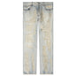 Destroyed Embroidery Jean - Tan Denim Blue