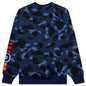 Color Camo Embroidery Shark Crewneck - Navy