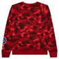Color Camo Embroidery Shark Crewneck - Red