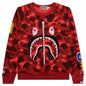 Color Camo Embroidery Shark Crewneck - Red