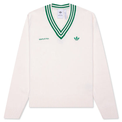 Women's Adidas x Sporty & Rich V-Neck Sweater - Off White/Night Navy