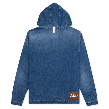 Quilted Denim Hoodie Jacket - Vintage Blue