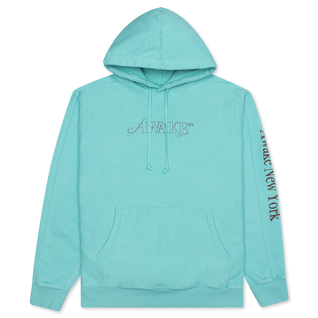 Awake Classic Outline Logo Paneled Embroidered Hoodie - Teal