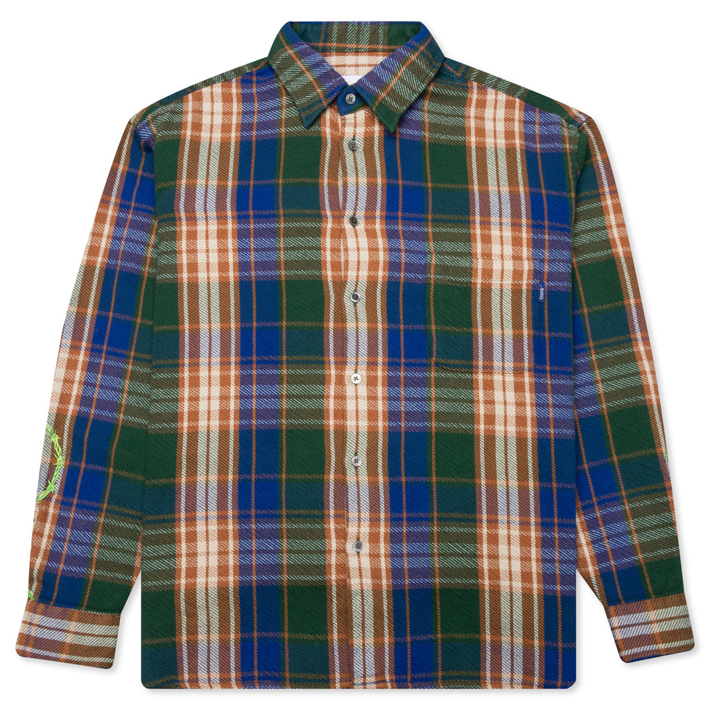 Awake Heavyweight Barbed Wire Back Flannel - Green