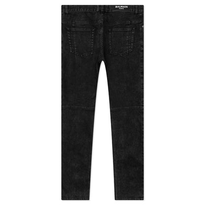 Double Stonewash Ribbed Slim Jeans - Noir Delave