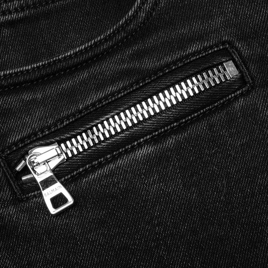 Double Stonewash Ribbed Slim Jeans - Noir Delave
