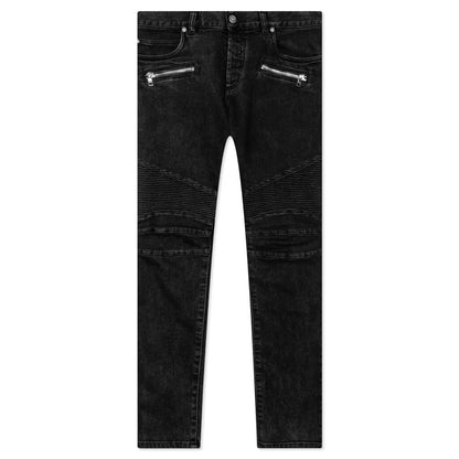 Double Stonewash Ribbed Slim Jeans - Noir Delave