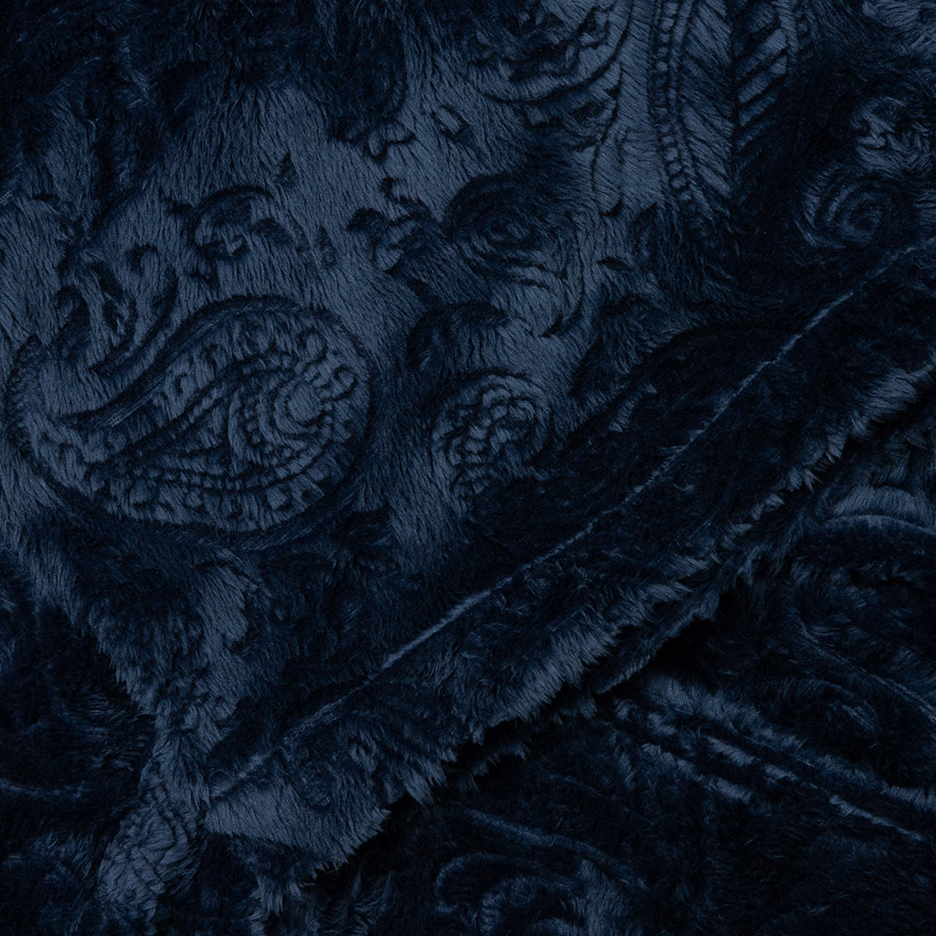 Debossed Paisley Fur Convertible Zip Off Pant - Navy