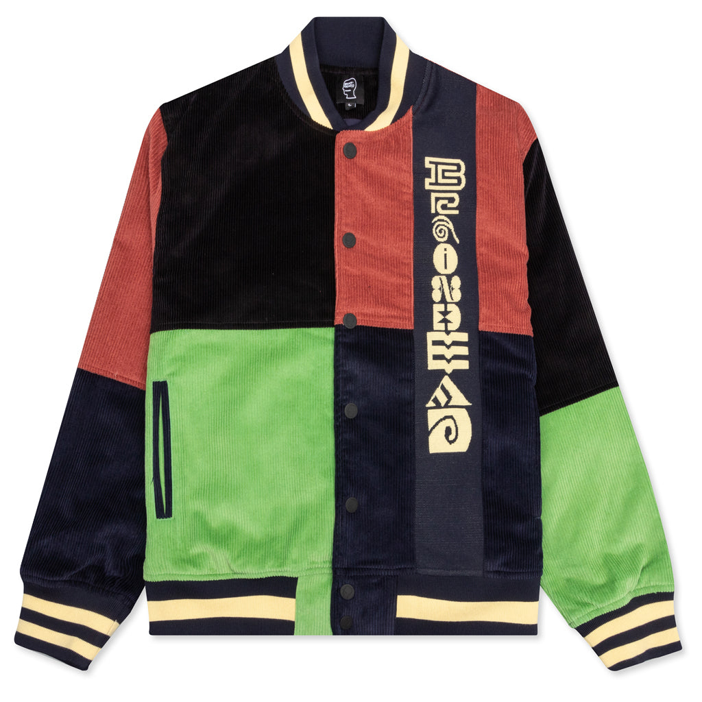 Jacquard Patchwork Letterman Jacket - Multi