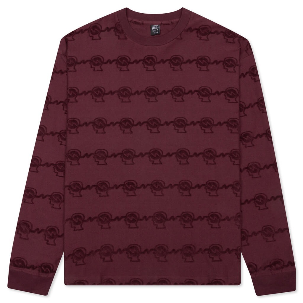 Running Head Textured Stripe L/S Shirt - Burgundy