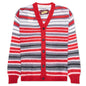 Logo-Embroidered Striped Mohair-Blend Cardigan - Red/Grey