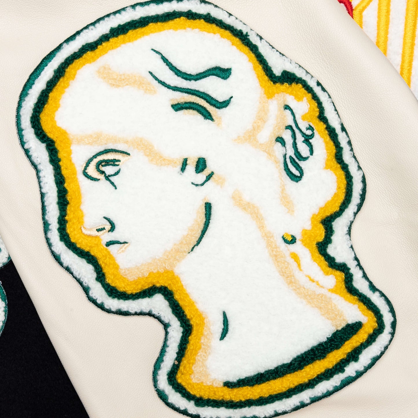 Chenille Embroidered Patchwork Bomber Jacket - Navy/Off-White
