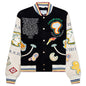 Chenille Embroidered Patchwork Bomber Jacket - Navy/Off-White