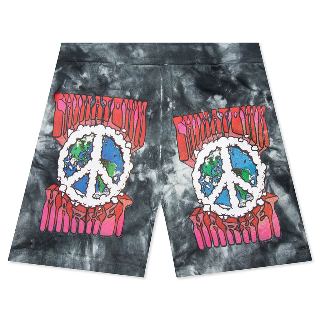 Chinatown Peace Earth Clouds Tie-Dye Sweatshorts - Black