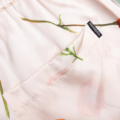 Color Block Silk Shorts - Poppy Ivory