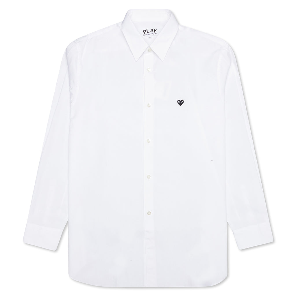 Small Black Heart Button Down - White