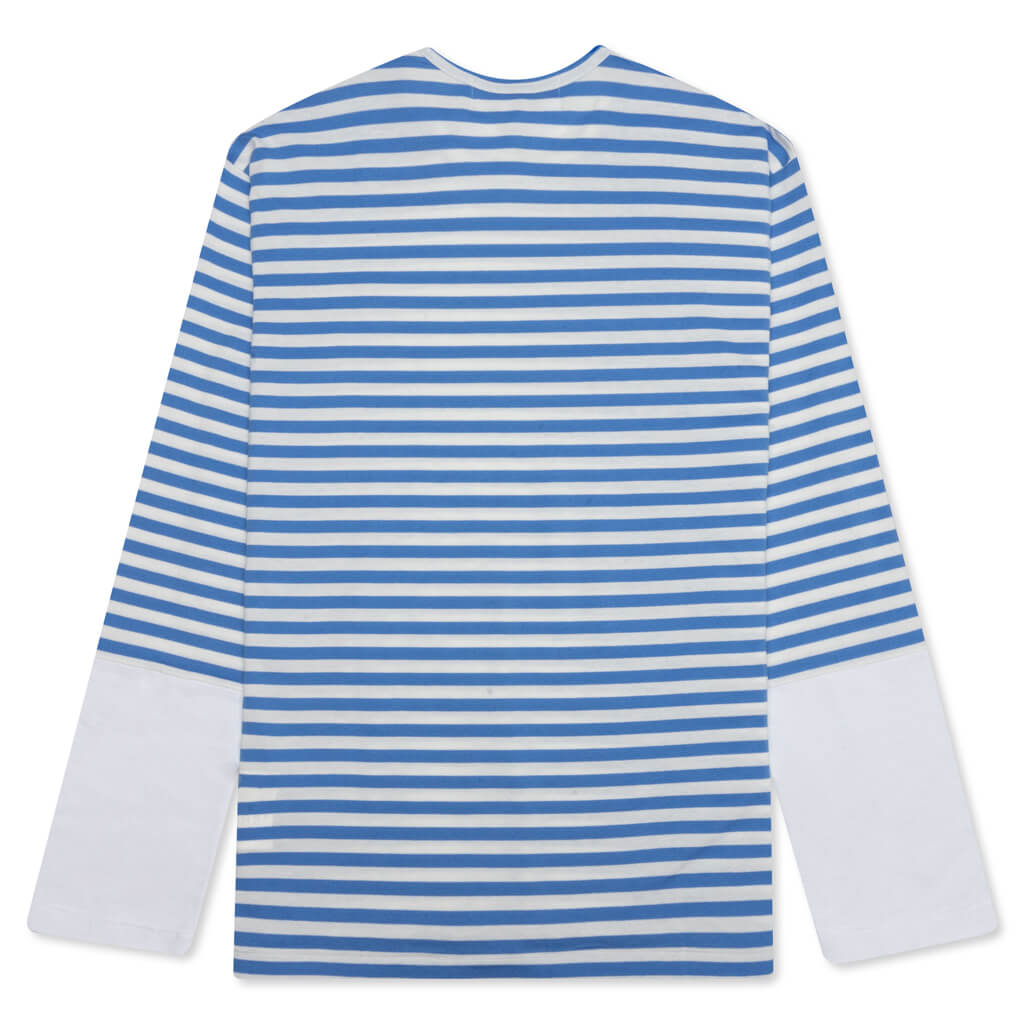 Women's Striped White Sleeve L/S T-Shirt - Blue