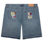 Face Patchwork Baggy Shorts - Light Wash