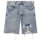 Faros Rip Patched Shorts - Light Indigo