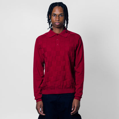 Palmer Checked L/S Sweater Polo - Sunday Red