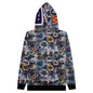 Floral Camo Shark Relaxed Fit Full Zip Hoodie - Black
