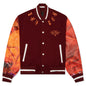 Mix Material Leather Bomber w/ Embroidery - Red/Burgundy