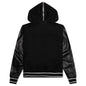 Hooded Varsity Jacket in Wool and Leather - Black
