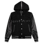 Hooded Varsity Jacket in Wool and Leather - Black