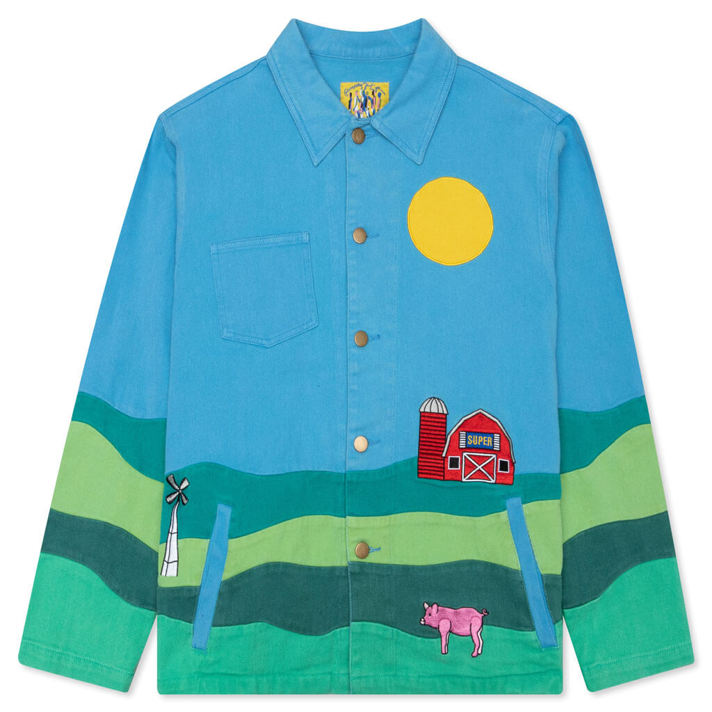 Farm Landscape Button Up - Blue