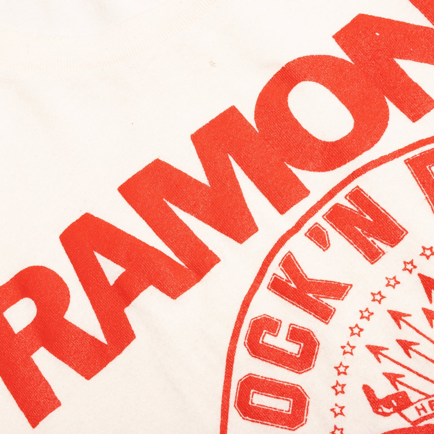 Ramones Rock N Roll High White Text Crew Tee - Dirty White