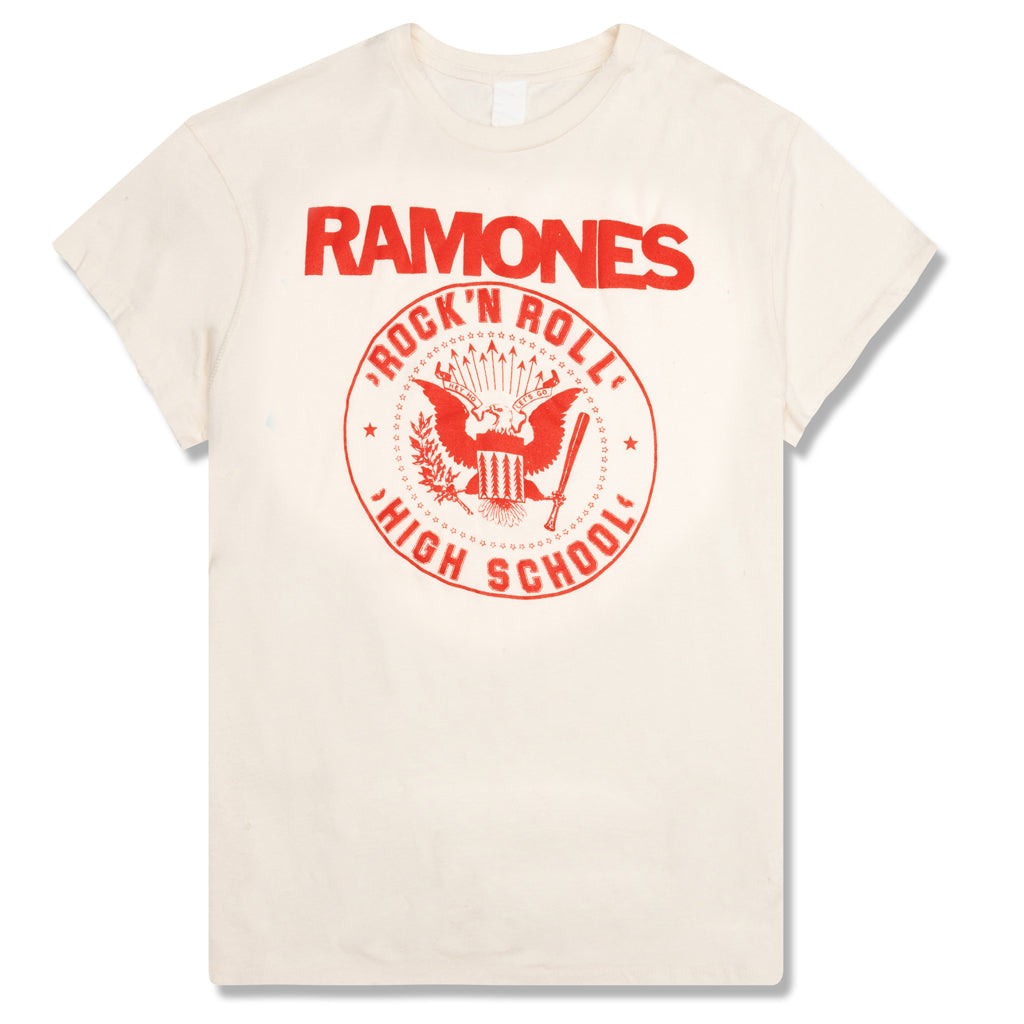 Ramones Rock N Roll High White Text Crew Tee - Dirty White