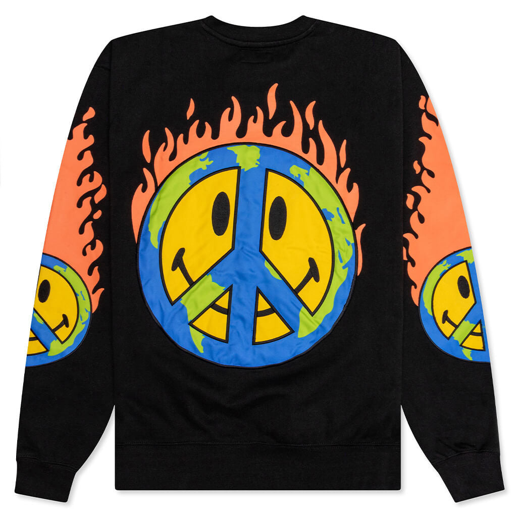 Smiley Earth on Fire Crewneck - Black