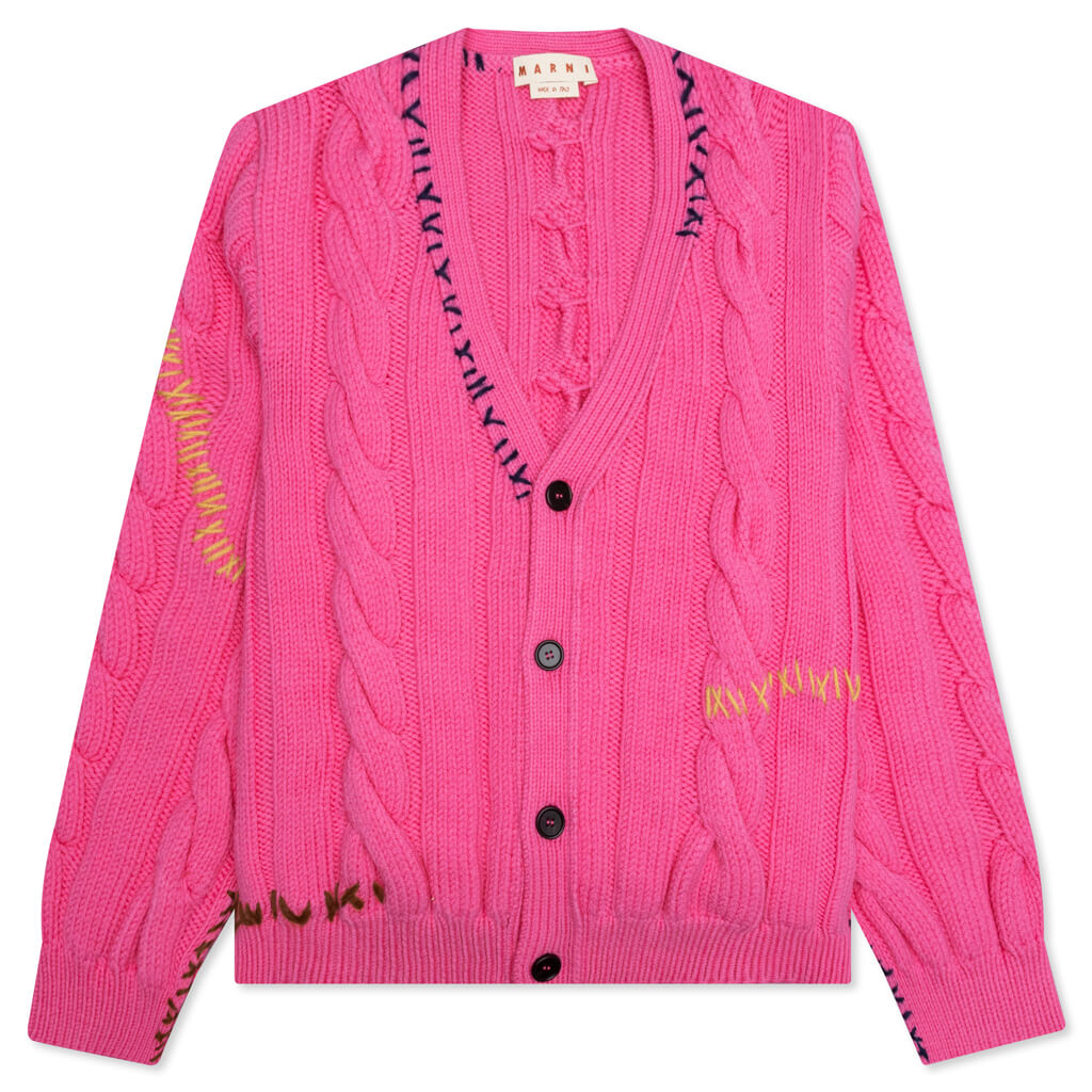 Stitch Detail Cable Knit Cardigan - Fuchsia Fluo