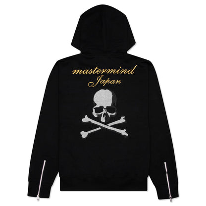 Skull Print Zip Up Sweatshirt - Black