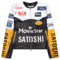 Movie Star Leather Jacket - Black/White/Yellow