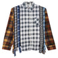 7 Cuts Zipped Wide Flannel Shirt - Faded Olive/White