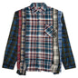 7 Cuts Zipped Wide Flannel Shirt - Sea Blue/Maroon