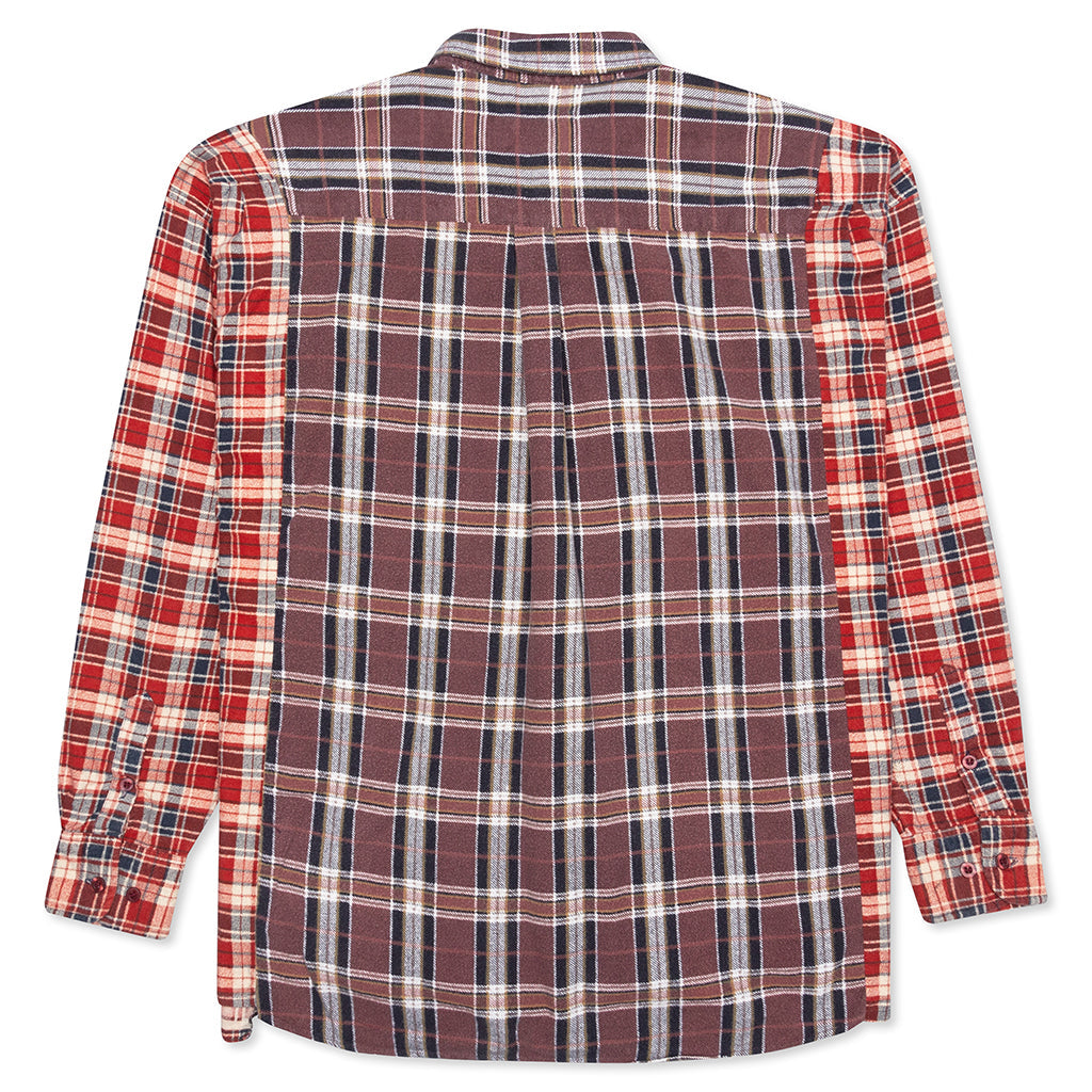 Ribbon Wide Flannel Shirt - Burgundy/Gold