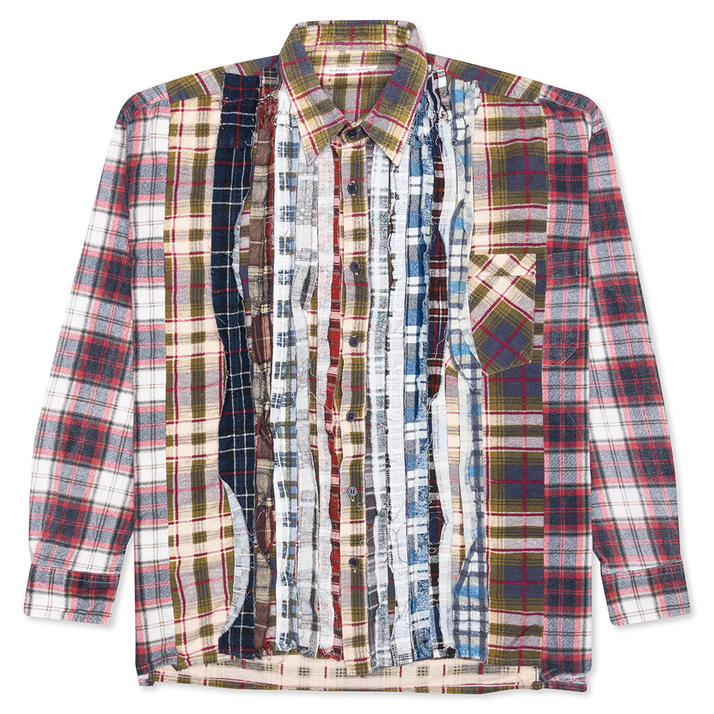 Ribbon Wide Flannel Shirt - Mustard/Maroon