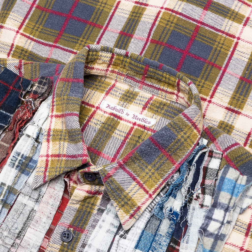 Ribbon Wide Flannel Shirt - Mustard/Maroon