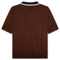 Cable Knit Oversized Polo Shirt - Dark Brown