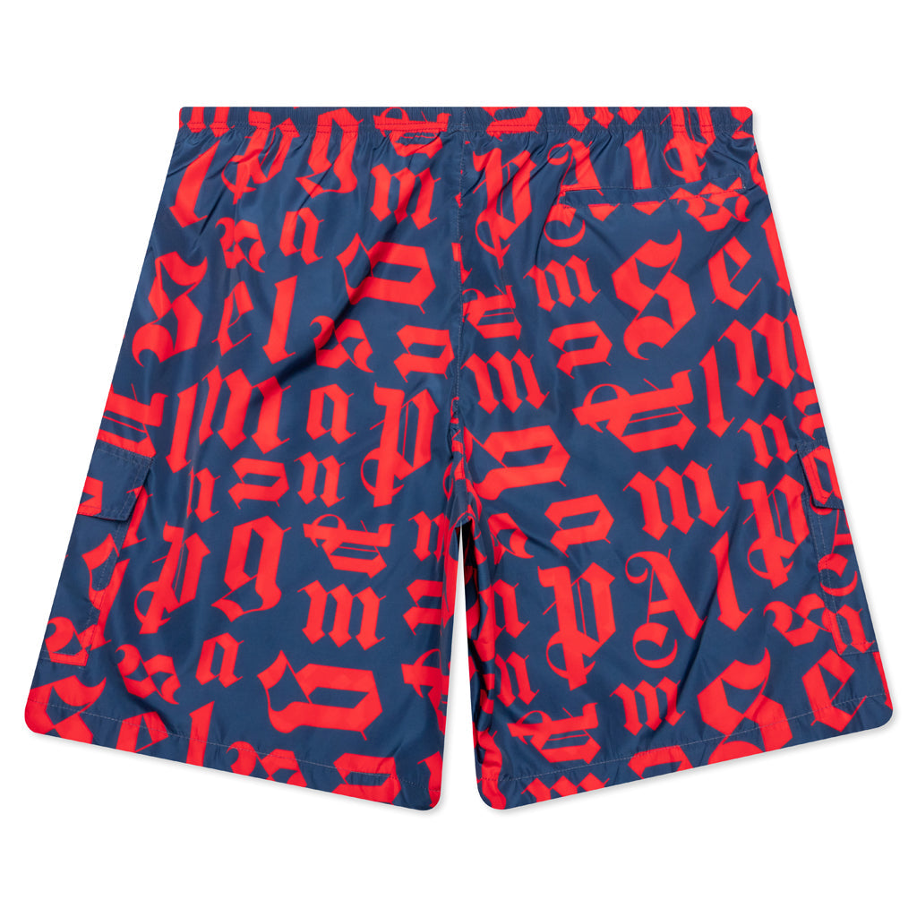 Broken Monogram Swim Short - Navy Blue/Red