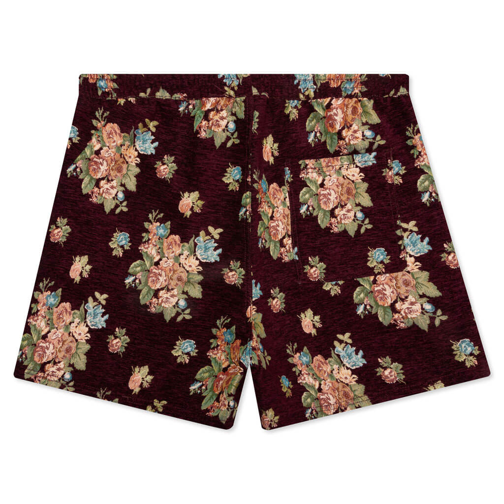 Deja Vu Woven Floral Shorts - Maroon