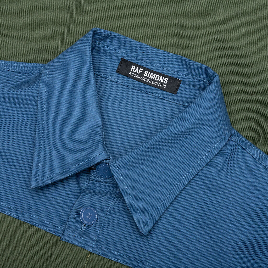 Oversized Bicolor R Pin Denim Shirt - Khaki Blue
