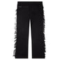 Rayon Jersey Fringe Boot-Cut Track Pant - Black