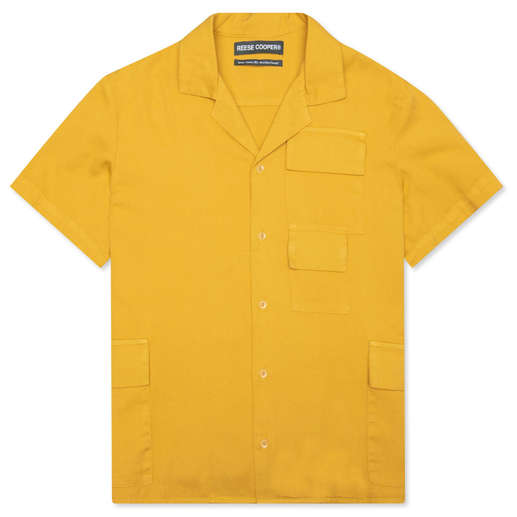 S/S Cotton Cargo Button Down Shirt - Yellow